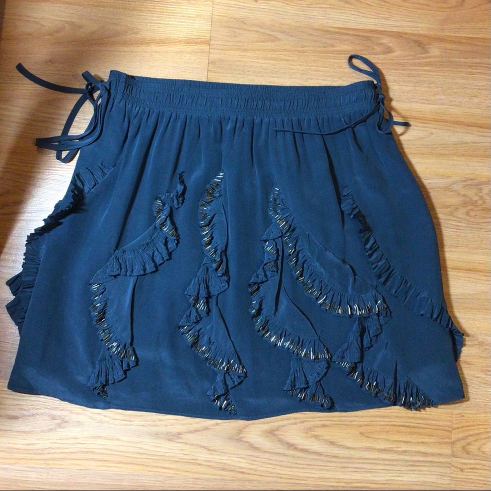 Rebecca Taylor Boho Ruffled Beaded Mini Skirt